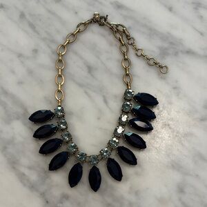 J Crew Gold Chain Navy and Light Blue Crystal Statement Necklace